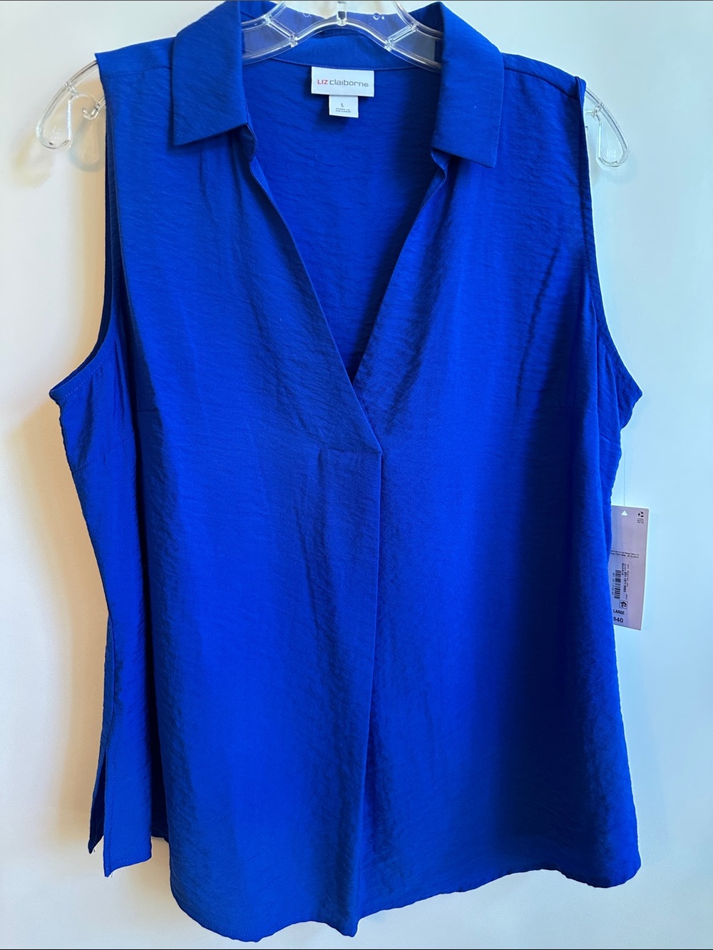 Liz Claiborne Royal Blue Sleeveless V-Neck Collared Camisole Size L NWT
